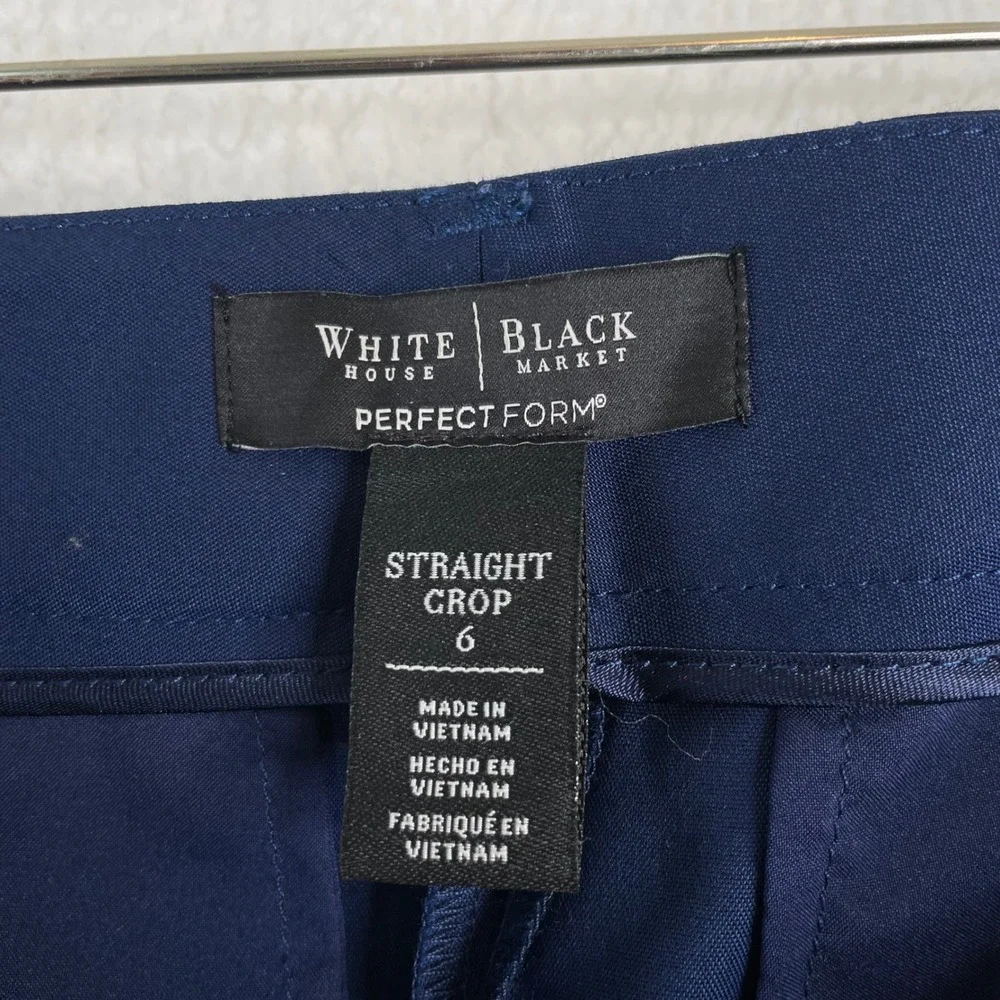 White House Black Market Perfect Form Navy Blue Straight Crop Pants Size 6